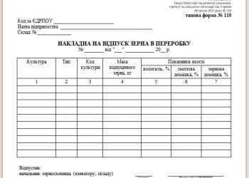 Накладна на відпуск зерна в переробку (типова форма № 110)