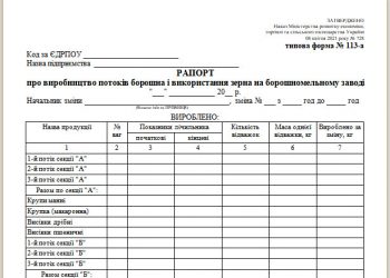 Рапорт про виробництво потоків борошна і використання зерна на борошномельному заводі (типова форма № 113-а)