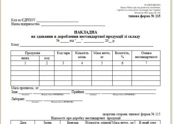 Накладна на здавання в дороблення нестандартної продукції зі складу (типова форма № 115)