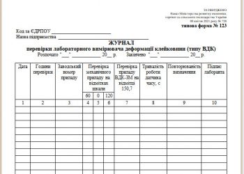 Журнал перевірки лабораторного вимірювача деформації клейковини (типу ВДК) (типова форма № 123)