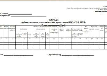 Журнал роботи елеватора та механізованих зерносховищ (РБО, СОБ, МОБ) (типова форма № 124)