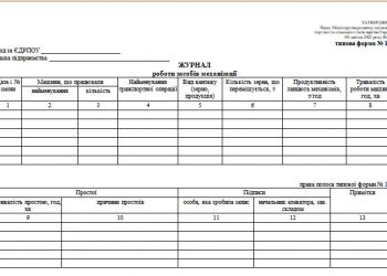 Журнал роботи засобів механізації (типова форма № 129)
