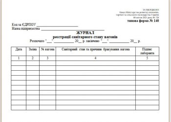 Журнал реєстрації санітарного стану вагонів (типова форма № 140)