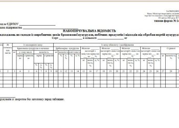 Накопичувальна відомість надходжень на склади із виробничих цехів бракованої кукурудзи, побічних продуктів і відходів від обробки партій кукурудзи (типова форма № 149)