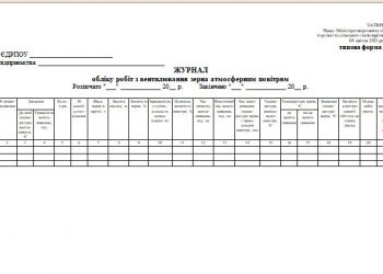 Журнал обліку робіт з вентилювання зерна атмосферним повітрям (типова форма № 153)