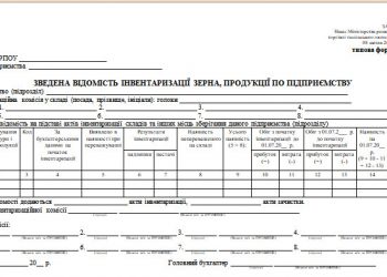 Зведена відомість інвентаризації зерна, продукції по підприємству (типова форма № 175)