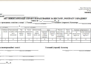 Акт інвентаризації справ з нарахування за нестачу, розтрату і крадіжку (типова форма № 178)