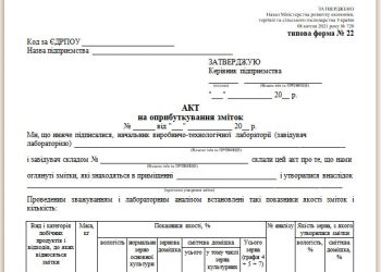 Акт на оприбуткування зміток (типова форма № 22)