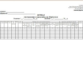 Журнал спостереження за продукцією, що зберігається (типова форма № 67)