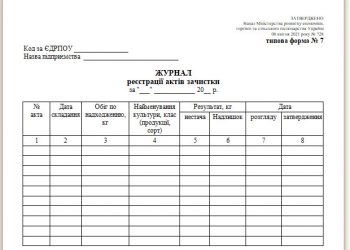 Журнал реєстрації актів зачистки (типова форма № 7)