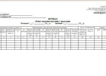 Журнал обліку введення вітамінів у продукцію (типова форма № 80)